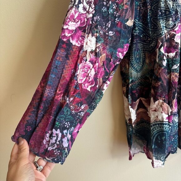 Soft Surroundings Blouse Top Womens 1X Purple Pleated Floral Cottagecore Boho - Picture 4 of 12